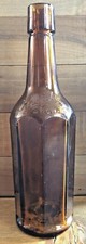 Oriental “Show You” Vintage 8 Sided Amber Glass Bottle, Circa 1910, Soy Sauce picture