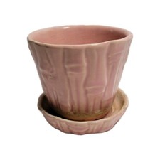 Pink Bamboo Brush Pottery 4in.  Planter Bottom USA picture
