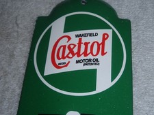 VINTAGE WAKEFIELD CASTROL MOTOR OIL 1' PORCELAIN METAL GASOLINE THERMOMETER SIGN picture