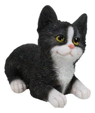 Lifelike Sitting Tuxedo Black and White Feline Kitten Cat Pet Pal Figurine picture