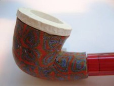 Fimo Covered Turkish Meerschaum Miniature Pipe - RED SWIRL w/ Zippered Case picture