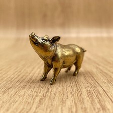 Vintage Brass Pig Figurine Mini Pig Statue Animal Desk Ornament Lucky Gift Decor picture