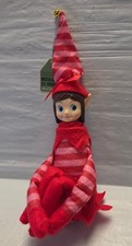 Mr. Christmas Brunette Elf Knee Hugger Shelf Retro Vintage Style 12” Pink Red picture