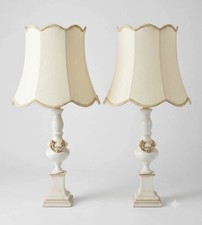 Vintage Italian Capodimonte Style Neoclassical Lamps Pair Cream Gold Mid Century picture