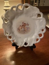 Charming Vintage Porcelain Plate Cherubs Cupids Angels, Reticulated, Oak Leaves  picture