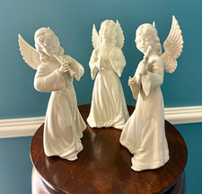 Dresden Crown D Original Germany White Porcelain Angel Figurines Set of 3 VTG picture
