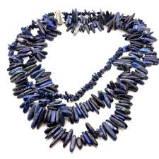 Vintage 90s Blue Lapis Lazuli Western Triple Strand Tusk Necklace picture