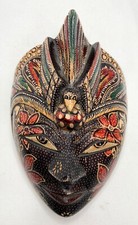 Catur Hand Carved Painted Topeng Batik Panji Wood Mask Indonesia Black Red Green picture
