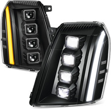 Sequential LED DRL Switchback Quad Square Projector Headlights Assembly Compatib picture
