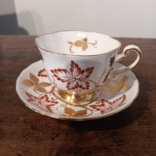 VTG Royal Chelsea English Bobe China Tea Cup Saucer Cottagecore Autumn Leaf Gold picture