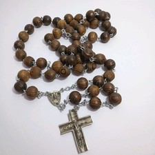 Vintage Large Wooden Rosary Made In Spain Catholic Crucifix Prayer Bead  picture
