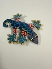 Vintage Handcrafted Metal Gecko Lizard Refrigerator Magnet Multicolor Art Decor picture