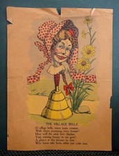 antique OLD VALENTINE POEM VILLAGE BELLE bonnet daisy handbell ugly homely mean picture