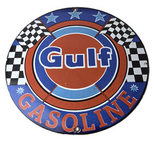Vintage Gulf Gasoline Sign - Racing Service Station Gas Pump Service Sign picture