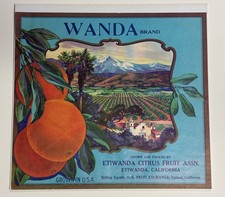 Wanda orange crate label, Etiwanda California, Upland c1940s Rare. picture