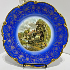 Vintage Waldershof Bavaria Handarbeit Collector Plate Cobalt Blue Gold Cottage picture