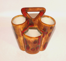 VTG MCM Cluster Planter Vase Pottery Spotted Drip Glaze Handle Brown Red 8