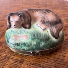 Rare Vintage 1989 Limoges France Site Corot Peint Main Spaniel Dog Trinket Box  picture