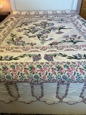Vintage Arch Quilt Hand Applique Farmhouse Floral Cottage Excellent 81” X 88”  picture