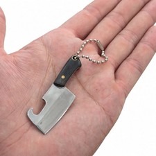 Mini Stainless Steel Cleaver Bottle Opener Keychain w/ Leather Sheath Novelty picture