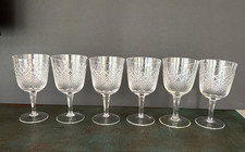 VINTAGE 1960-1970's SET of 6 GERMAN RHEIN KRISTALL WINE GLASSES DIAMOND CUT picture