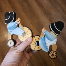 Hand Painted Amish Children On Bikes Wood Figures Farmhouse Decor picture