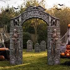 Halloween Decorations 7 PCS Cemetery Archway Tombstones Skeleton Cardboard Set picture