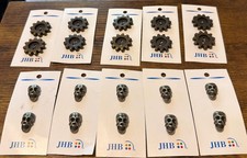 Vintage JHB Skull Shank Buttons Pewter Tone France 3/4