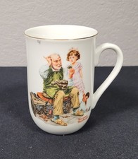 Vintage 1982 Norman Rockwell Museum Porcelain Mug The Cobbler Gold Trim Japan picture