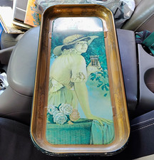 Coca-Cola 1972 Original Advertising Tray Lady Graphic Soda Theme Brown/Green picture