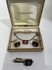 VTG 1/20-12KGF 10K BEZEL MASONIC FREE MASON RED GILLOUCHE CUFF LINKS TIE Clip picture