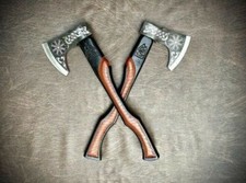 2pc Lot -Medieval Warrior Functional Battle Viking Axe Forged High Carbon Steel picture