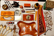 Junk Drawer Lot of Antiques & Vintage Curios, Sterling silver, Copper, Brass ... picture