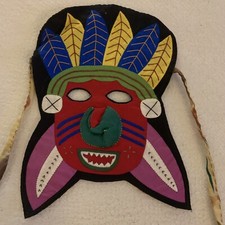 Vintage Kuna Gala Mola Folk Art Mask Hand Sewn Fabric Guna Panama  9” X 8.5” picture