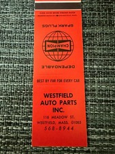 Vintage Champion Spark Plugs Matchbook Westfield Auto Parts Ad picture