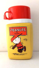 Vintage Charlie Brown Peanuts Yellow Thermos w/ Red Cup Stopper picture
