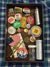 Vtg Junk Drawer Estate Lot Political Pins Nixon Wallace Murray Ring Trinkets picture