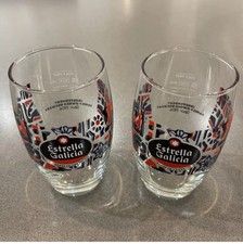 2 x Rare Estrella Galicia Beer Lager Half Pint Glases NEW CE Bar Gift Man Cave picture