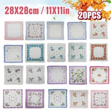 20PCS Ladies Handkerchiefs 100% Cotton Hankies Hankerchief Pocket Vintage Flower picture