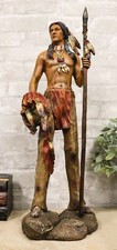 Large Native American Indian Eagle Warrior Chief With Spear And Shield Figurine picture