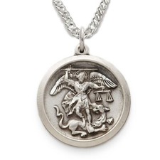 Sterling Silver Saint Michael The Archangel Defend Us In Battle Medal Necklace picture