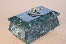 Vintage Serpentine  STONE 2-pc Lidded Trinket Box Bronze Lizard Dragon STUNNING picture