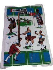 Vtg Causeway Scotland Robert Burns Cotton Linen Tea Towel “Highland Game” 27”x18 picture