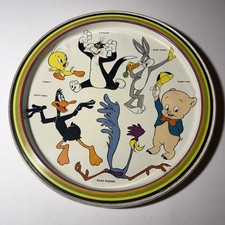 Vintage 1974 Looney Tunes Warner Bros Metal Tray Bugs Bunny Tweety Daffy 12” picture