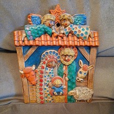 Vintage Ceramica del Convento J.M. Nativity Wall Plaque Made in Spain Folk Art picture