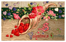 Vintage Victorian Postcard 1910 St. Valentine's Greetings - Cornucopia of Hearts picture