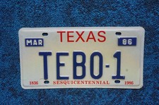 1986 TEXAS Sesquicentennial License Plate picture