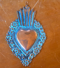 Mexican Folk Art Sacred Heart Ex-Voto Style Metal Wall Hanging picture