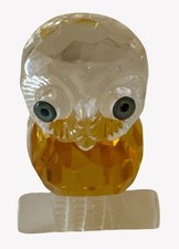 Crystal Glass Owl Figurine On Frosted Base Limb Faceted Amber Yellow Body picture