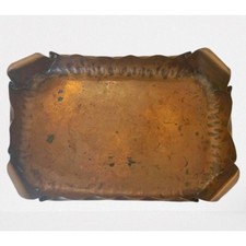 Vintage Craftsmen Inc. Hand Hammered & Scalloped Copper Tray Natural Patina #828 picture